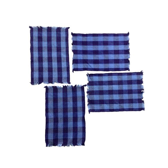 Set of 4 20 x 13 Inch Placemats Blue Buffalo Check Plaid Table Linens - Picture 1 of 9